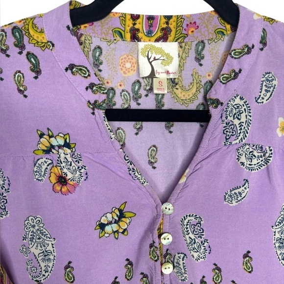 Anthropologie Fig & Flower Boho Paisley Multi Print Blouse Tunic Size Small - Picture 2 of 10